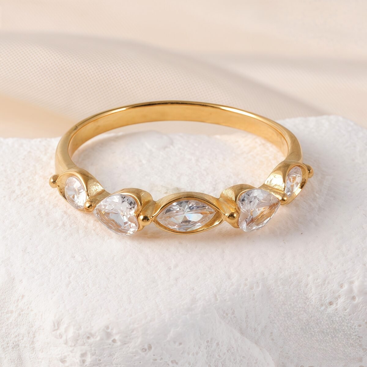 Luxury 24K Gold-Plating Stainless Steel Stunning Crystal Embellishments Women's Waterproof Ring - Image 11