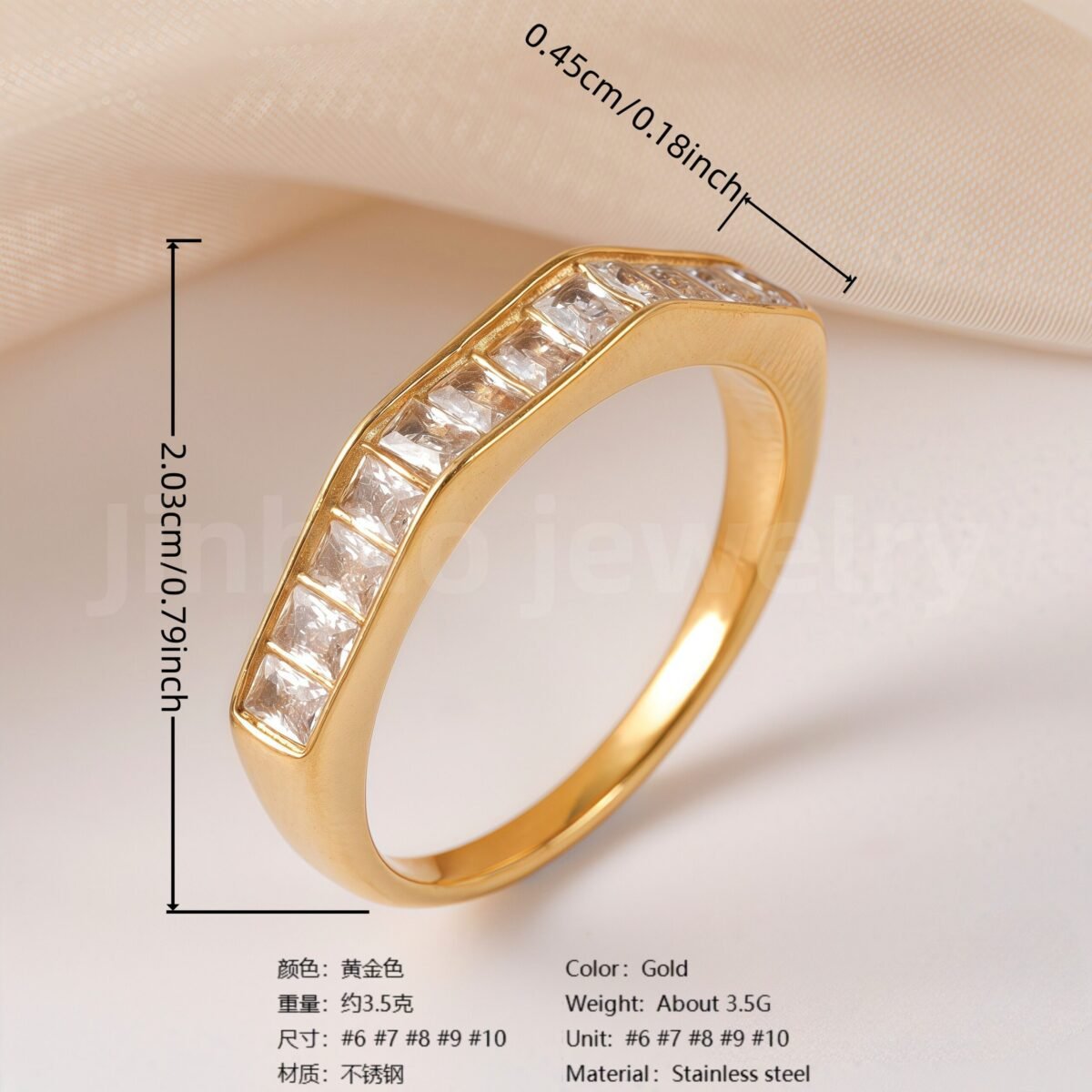 Luxury 24K Gold-Plating Stainless Steel Stunning Crystal Embellishments Women's Waterproof Ring - Image 12