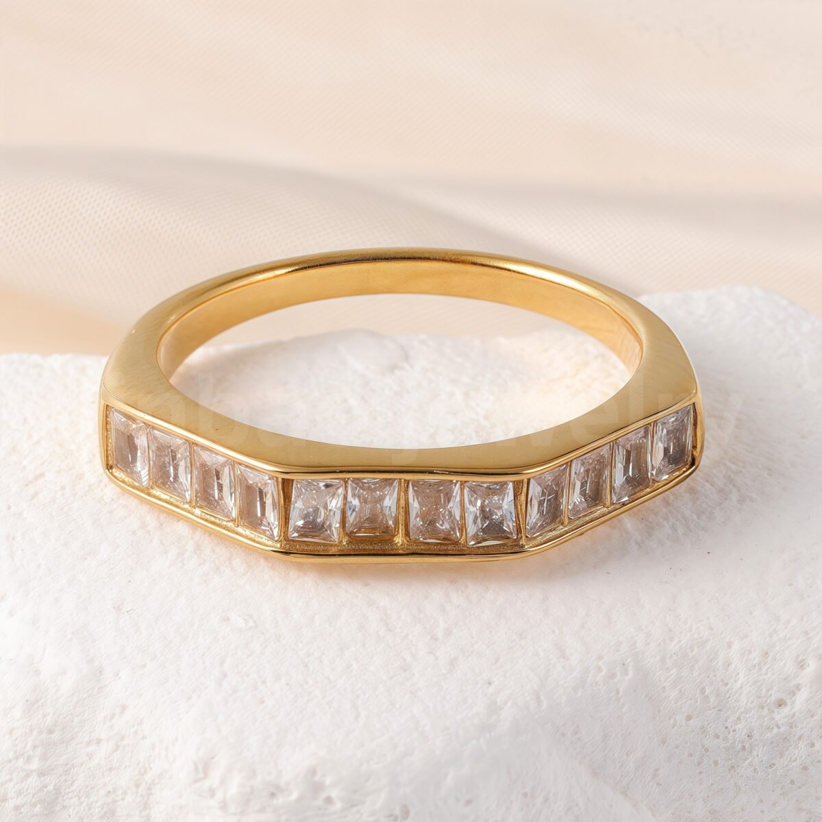 Luxury 24K Gold-Plating Stainless Steel Stunning Crystal Embellishments Women's Waterproof Ring - Image 13