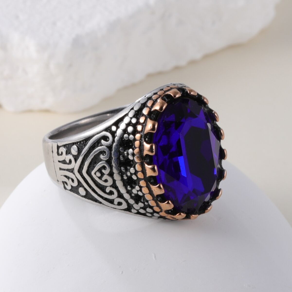 Vintage Inlaid Purple Gemstone Stainless Steel Men's Ring丨BL50 - Image 6
