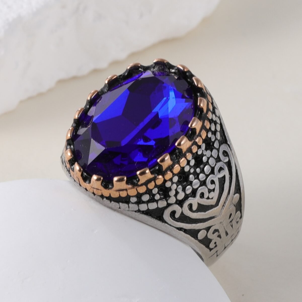 Vintage Inlaid Purple Gemstone Stainless Steel Men's Ring丨BL50 - Image 3