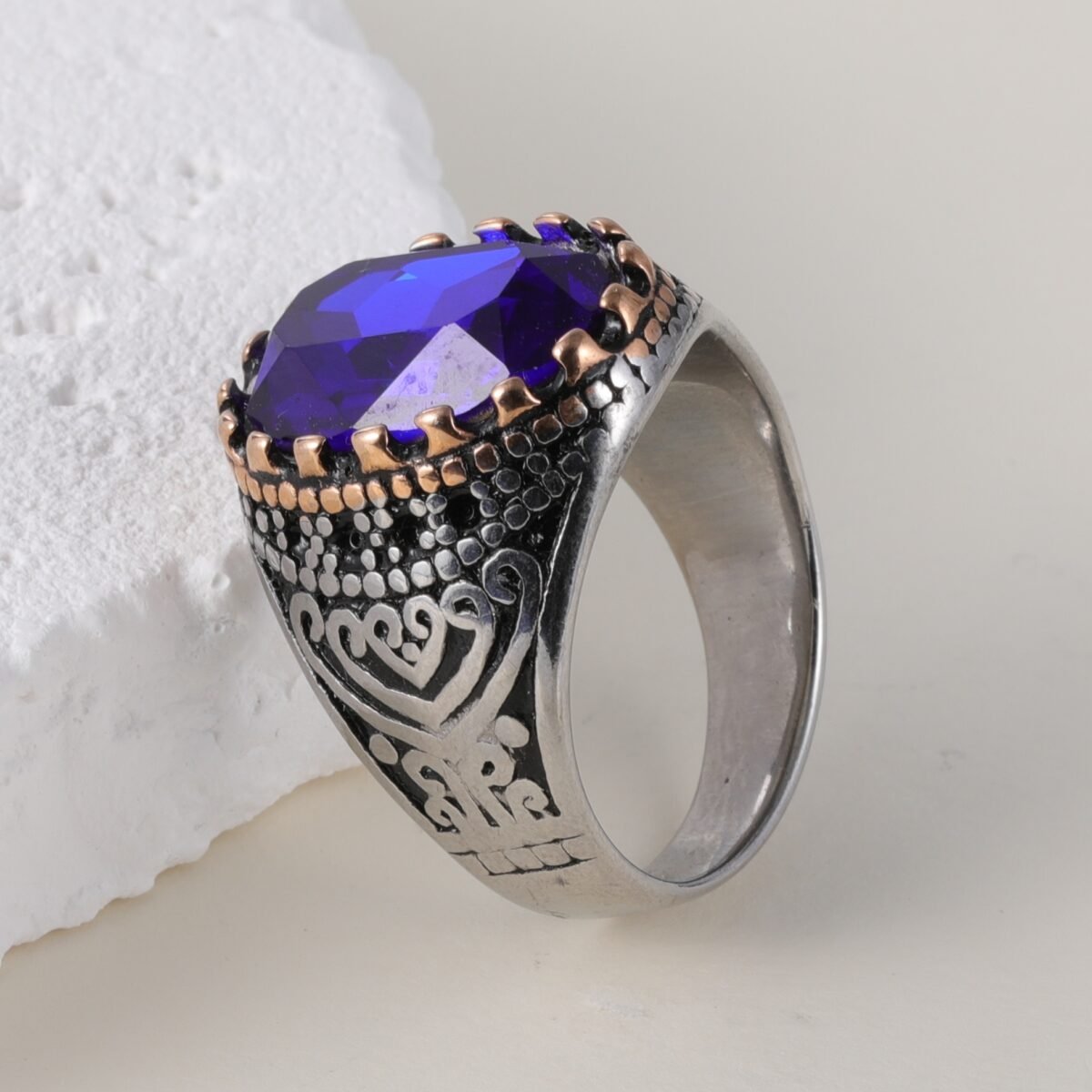 Vintage Inlaid Purple Gemstone Stainless Steel Men's RingحBL50 - Image 5