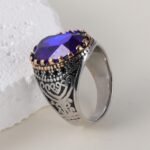 Vintage Inlaid Purple Gemstone Stainless Steel Men's RingحBL50 - Image 5