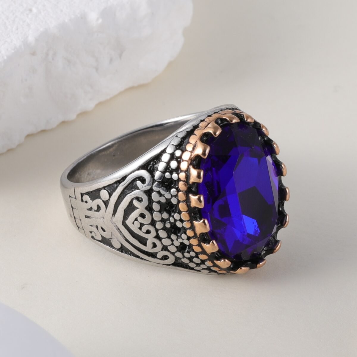 Vintage Inlaid Purple Gemstone Stainless Steel Men's RingحBL50 - Image 4