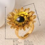 24K Gold-Plating Stainless Steel Colorful Eye Sunflower Trendy Women's Waterproof Ring - Image 5