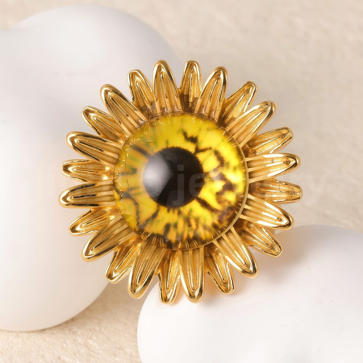 24K Gold-Plating Stainless Steel Colorful Eye Sunflower Trendy Women's Waterproof Ring - Image 6