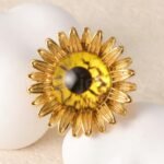 24K Gold-Plating Stainless Steel Colorful Eye Sunflower Trendy Women's Waterproof Ring - Image 6
