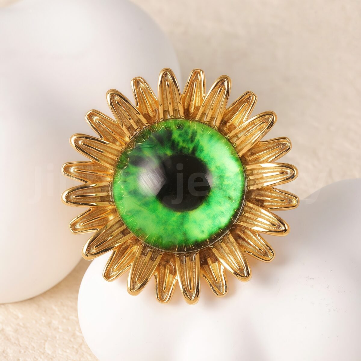 24K Gold-Plating Stainless Steel Colorful Eye Sunflower Trendy Women's Waterproof Ring - Image 8
