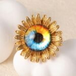 24K Gold-Plating Stainless Steel Colorful Eye Sunflower Trendy Women's Waterproof Ring - Image 12