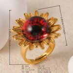 24K Gold-Plating Stainless Steel Colorful Eye Sunflower Trendy Women's Waterproof Ring - Image 9