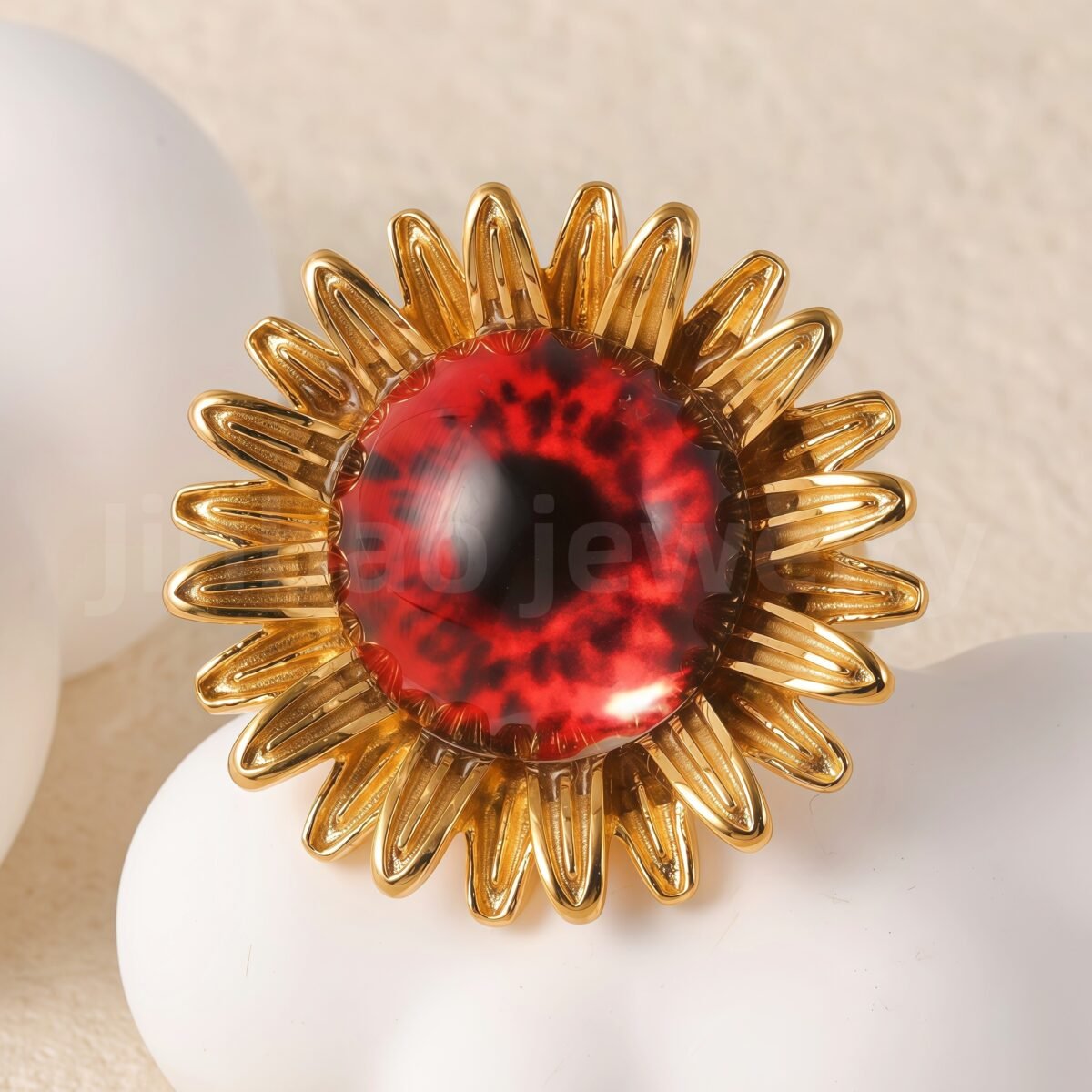 24K Gold-Plating Stainless Steel Colorful Eye Sunflower Trendy Women's Waterproof Ring - Image 10