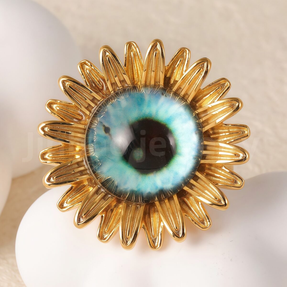 24K Gold-Plating Stainless Steel Colorful Eye Sunflower Trendy Women's Waterproof Ring - Image 14