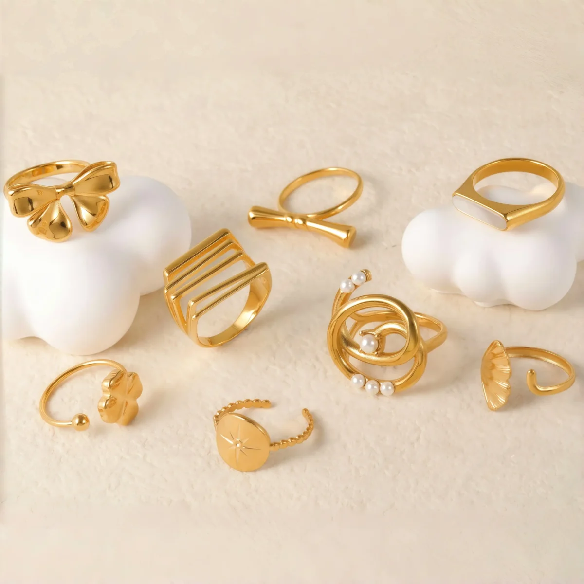 24K Gold-Plating Stainless Steel Adjustable Open Fashion Retro Women's Waterproof Ring - Image 2