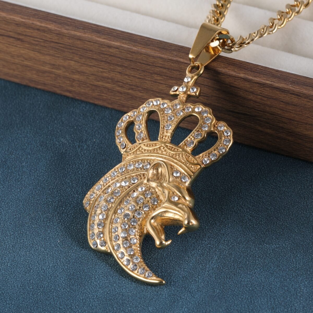 European And American Hip-Hop Style Fashion Men's Crown Lion Head Stainless Steel Pendant丨JSSZ444 - Image 7