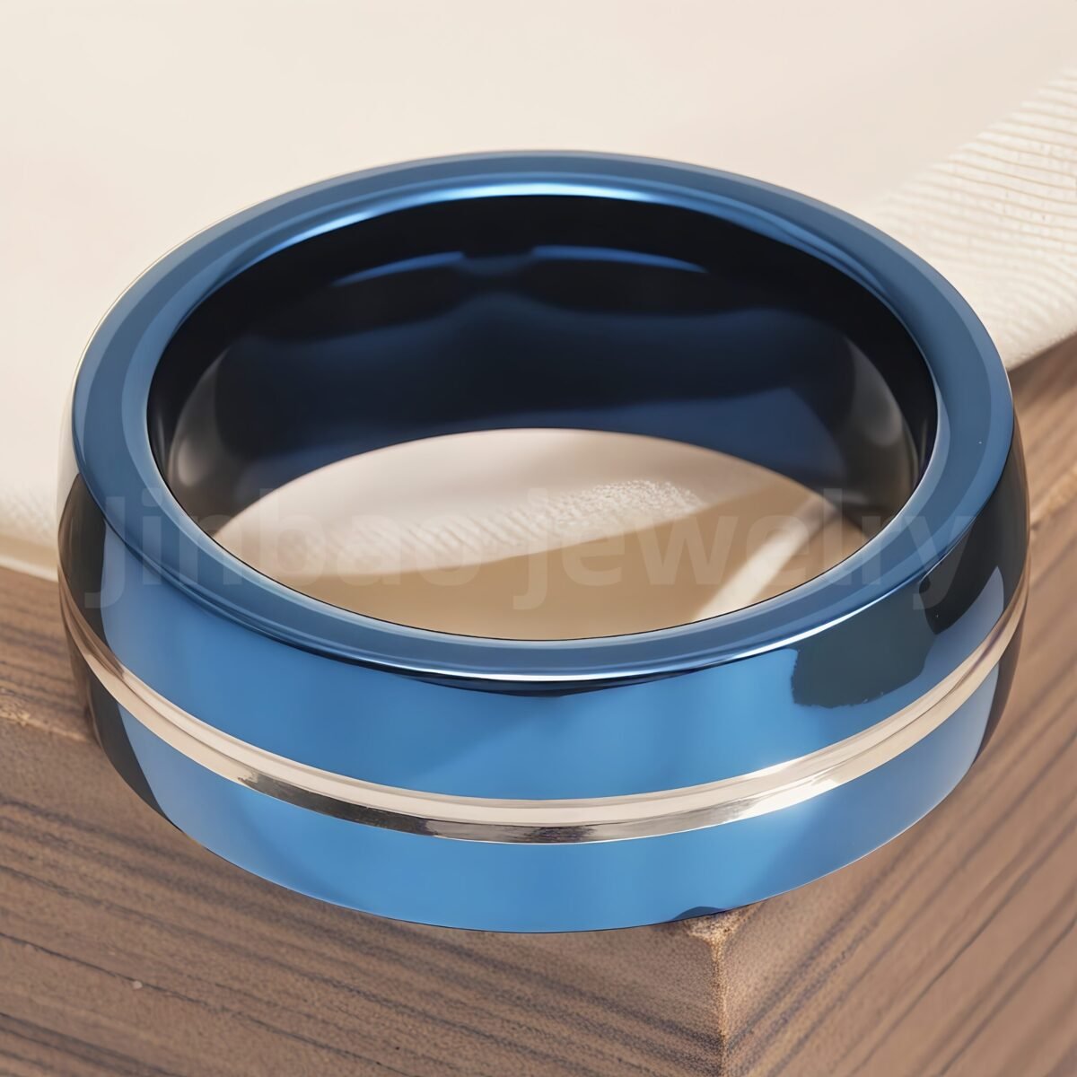 Stainless Steel Stylish Dual-tone Design Fashion Blue Men's Waterproof Ring - Image 7