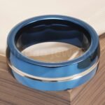 Stainless Steel Stylish Dual-tone Design Fashion Blue Men's Waterproof Ring - Image 7