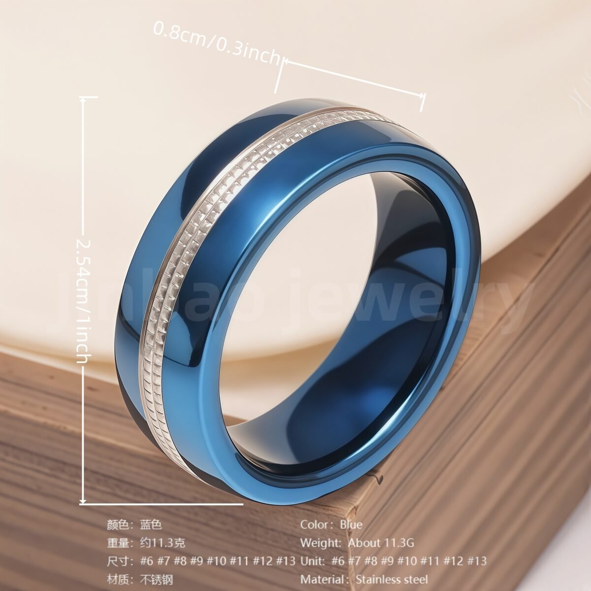 Stainless Steel Stylish Dual-tone Design Fashion Blue Men's Waterproof Ring - Image 14