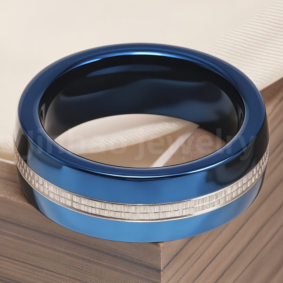 Stainless Steel Stylish Dual-tone Design Fashion Blue Men's Waterproof Ring - Image 15