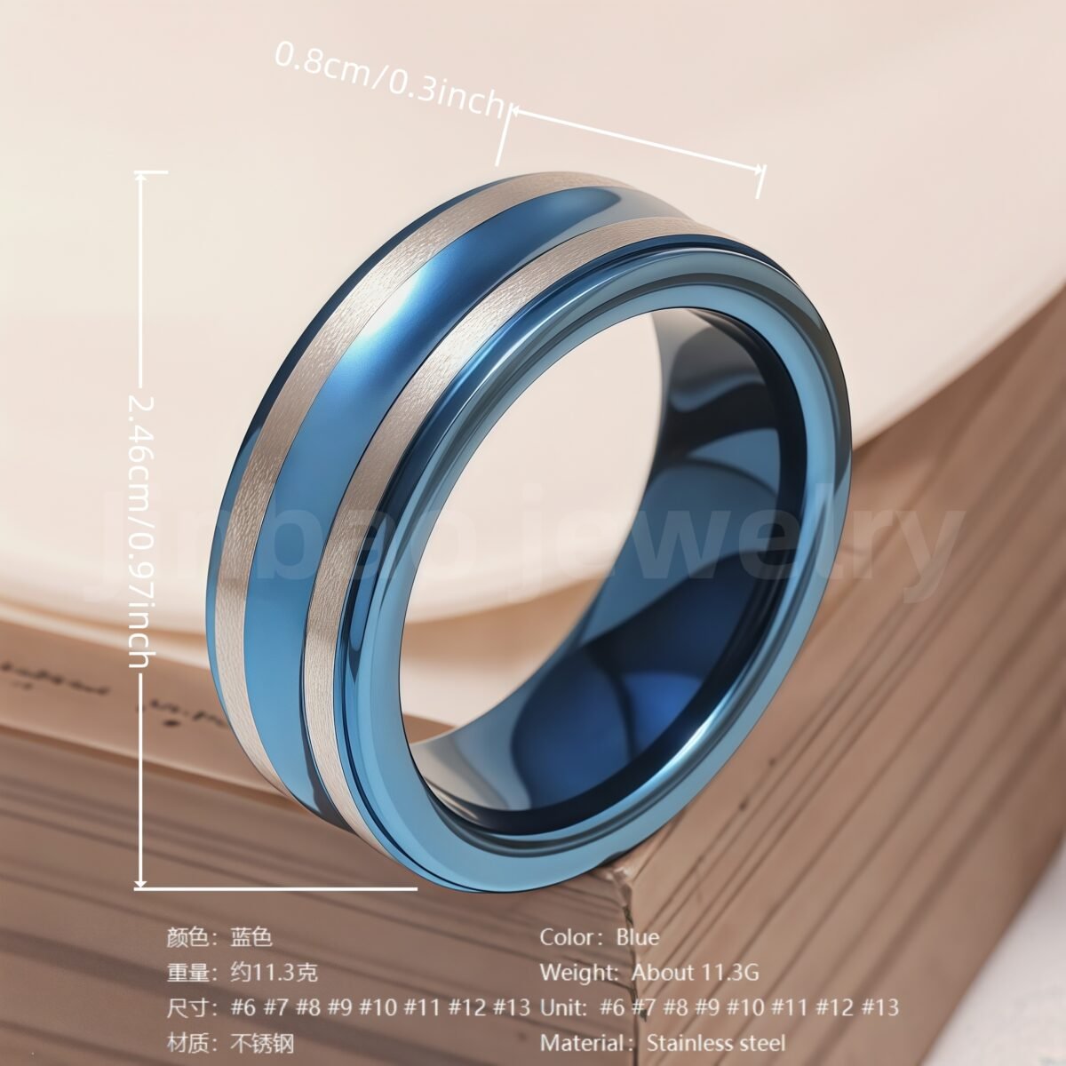 Stainless Steel Stylish Dual-tone Design Fashion Blue Men's Waterproof Ring - Image 16