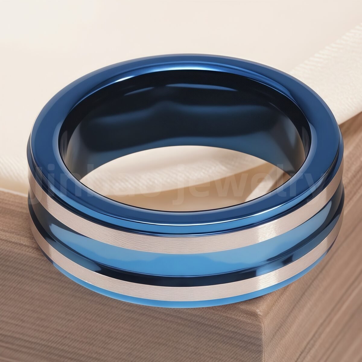 Stainless Steel Stylish Dual-tone Design Fashion Blue Men's Waterproof Ring - Image 17