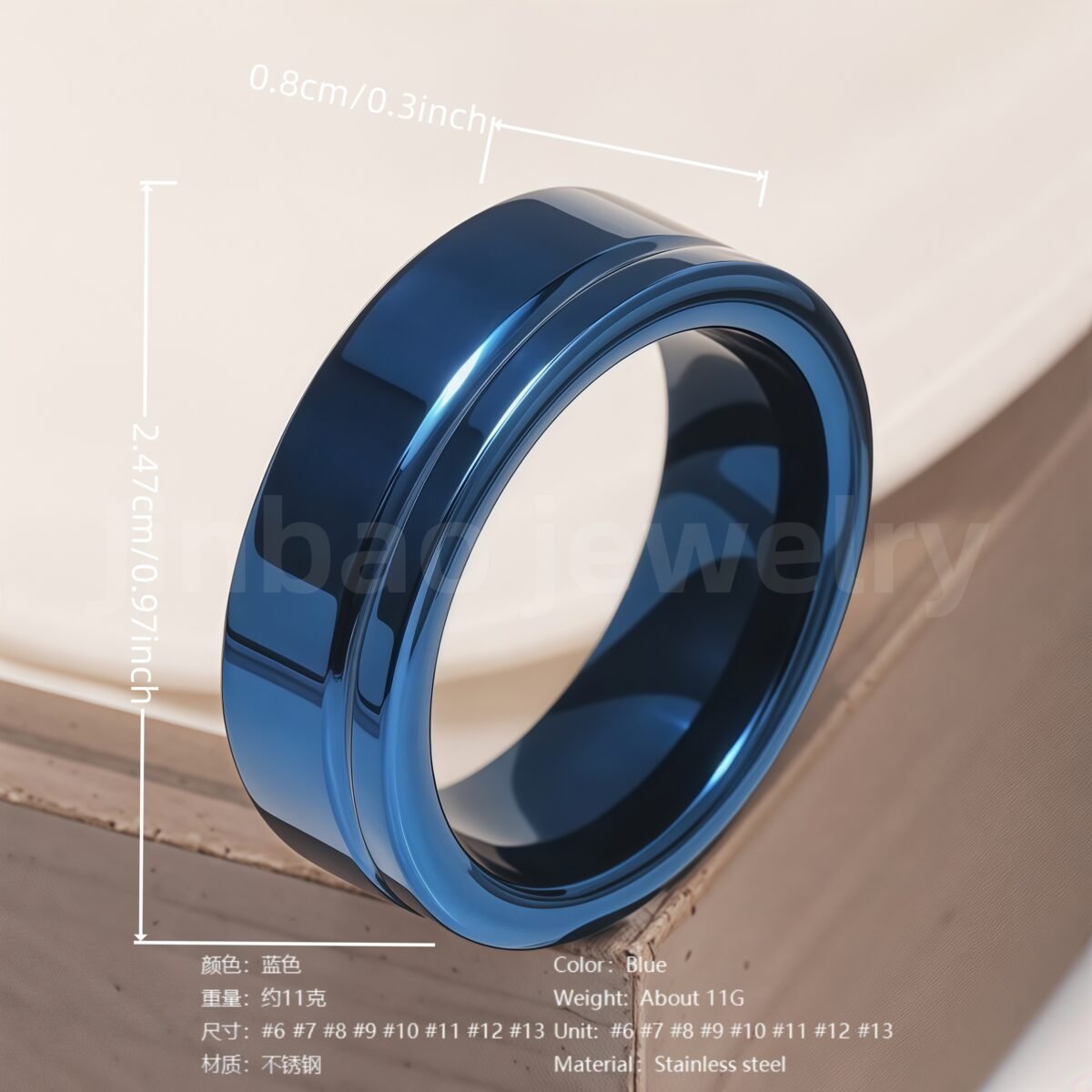 Stainless Steel Stylish Dual-tone Design Fashion Blue Men's Waterproof Ring - Image 10
