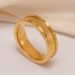24K Gold-Plating Stainless Steel Minimalist Textured Trendy Men's Waterproof Ring  6MM - Image 19