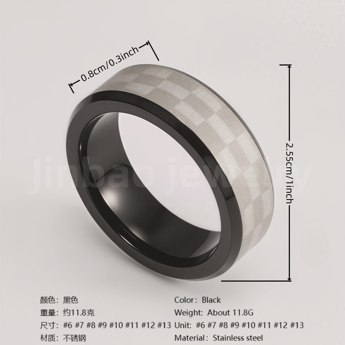 Black Fashion Stainless Steel Trendy Band Versatile for Business Men's Waterproof Ring 8MM - Image 2