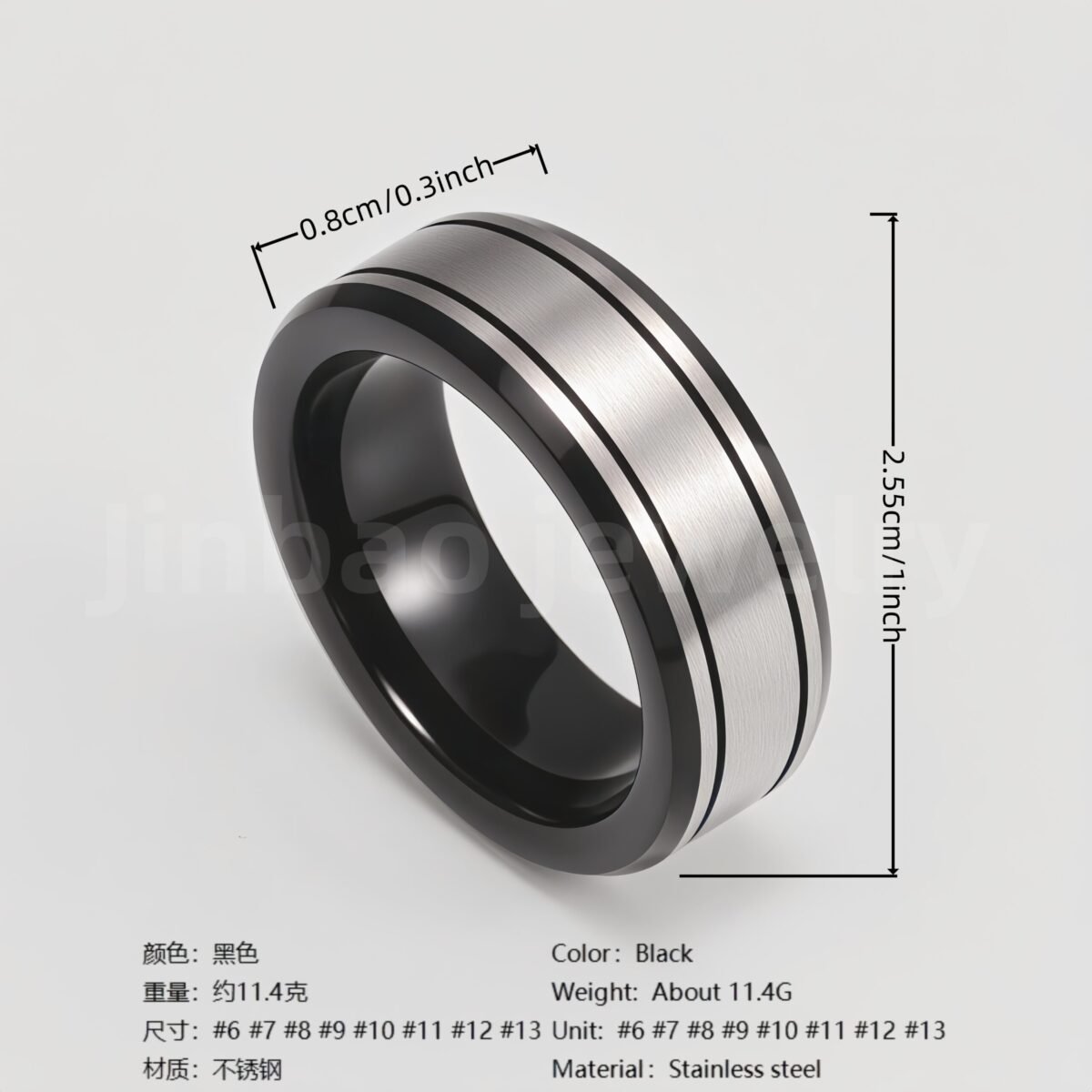 Black Fashion Stainless Steel Trendy Band Versatile for Business Men's Waterproof Ring 8MM - Image 8