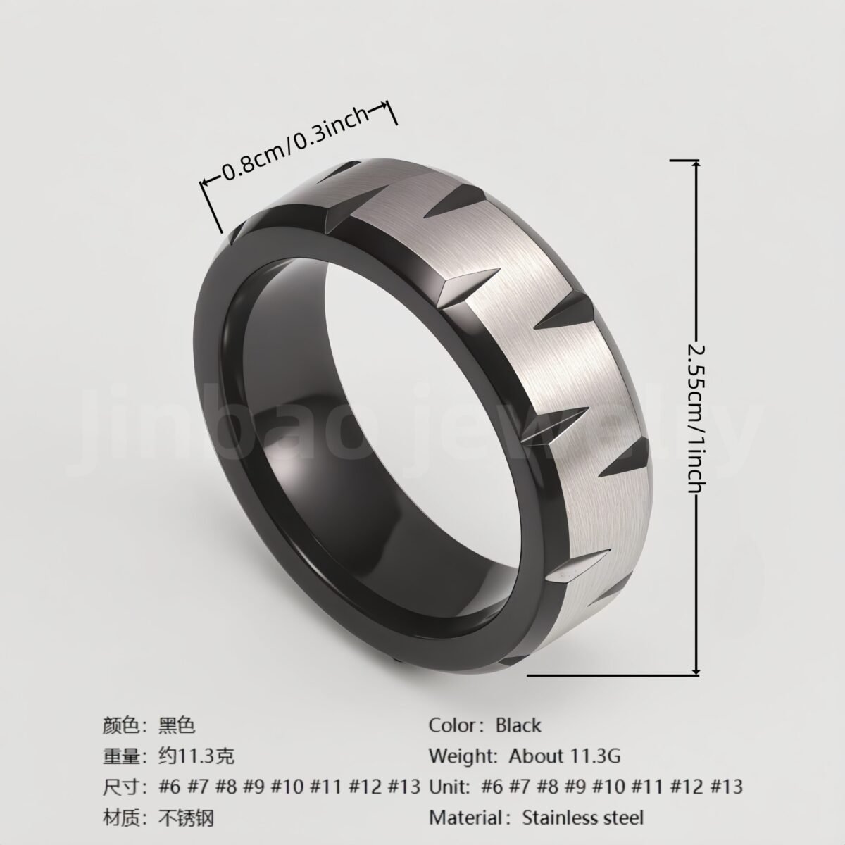 Black Fashion Stainless Steel Trendy Band Versatile for Business Men's Waterproof Ring 8MM - Image 6