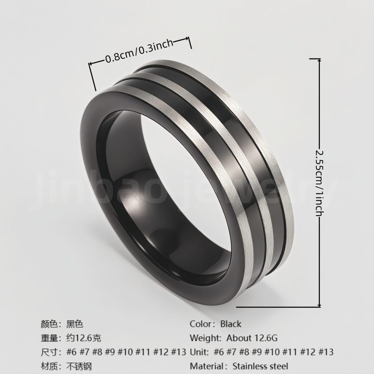 Black Fashion Stainless Steel Trendy Band Versatile for Business Men's Waterproof Ring 8MM - Image 14