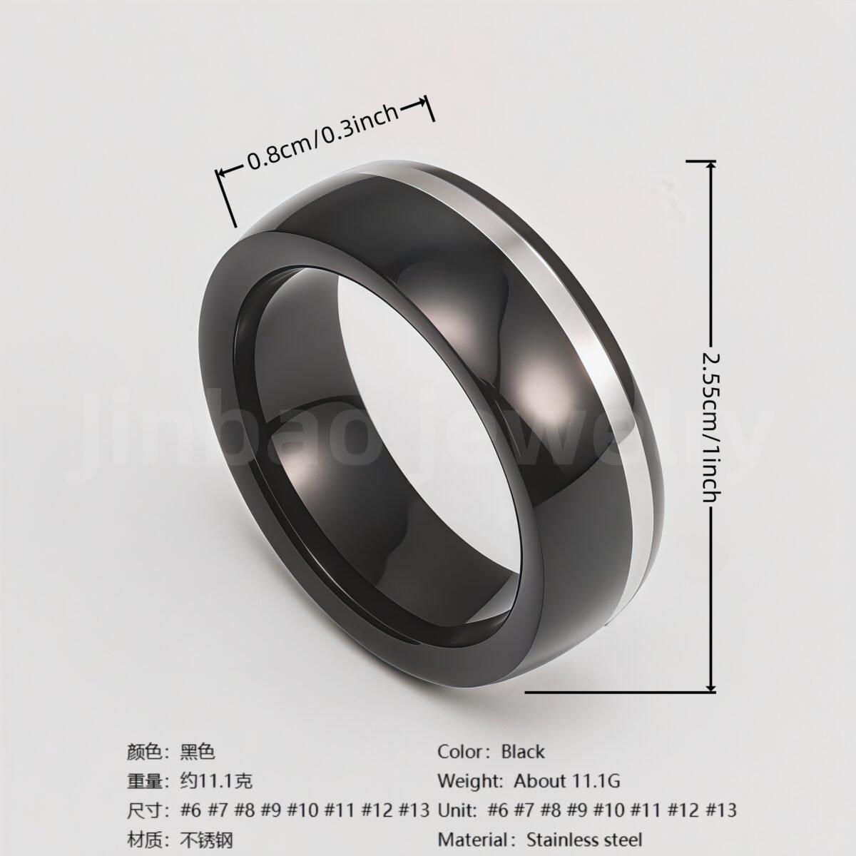 Black Fashion Stainless Steel Trendy Band Versatile for Business Men's Waterproof Ring 8MM - Image 10