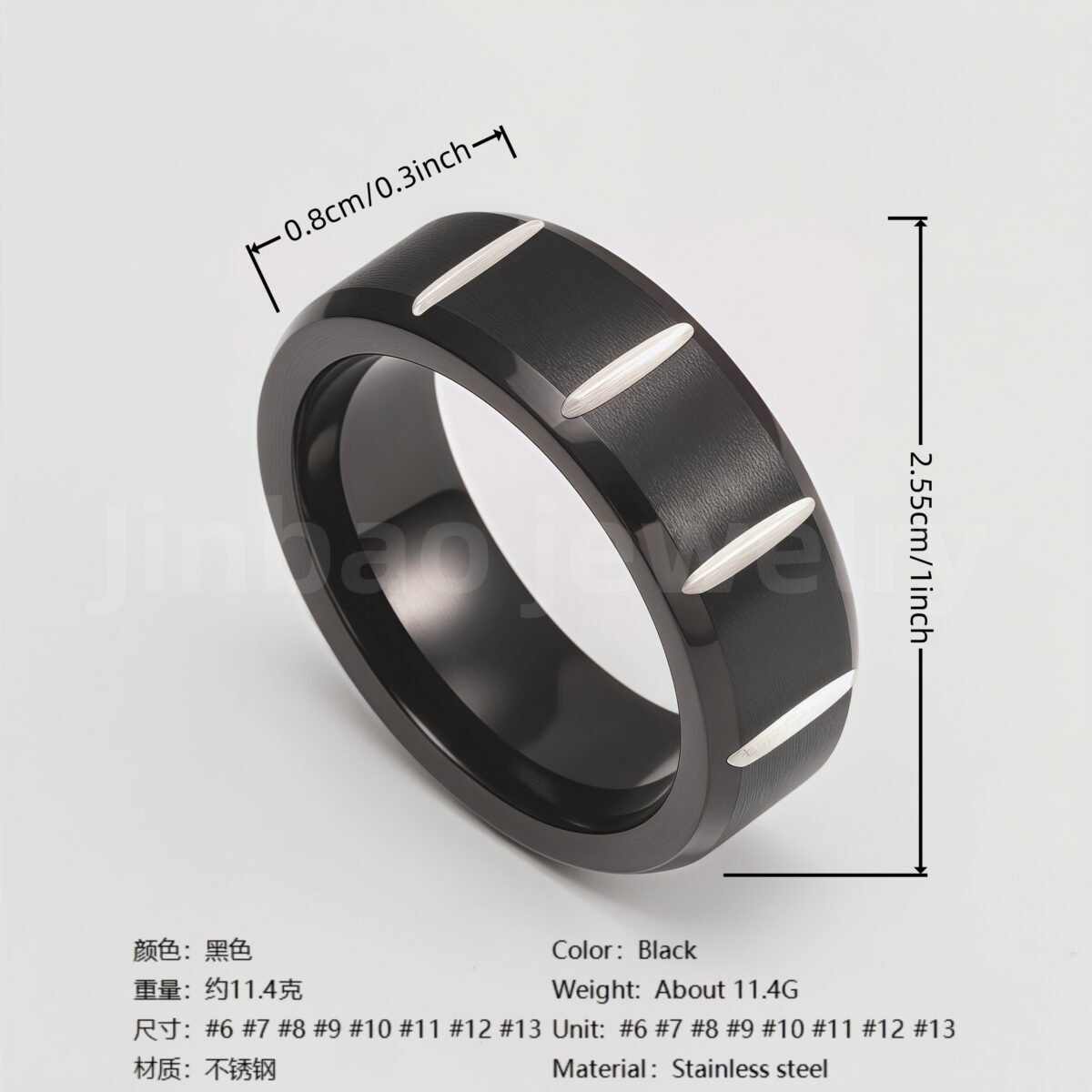 Black Fashion Stainless Steel Trendy Band Versatile for Business Men's Waterproof Ring 8MM - Image 4