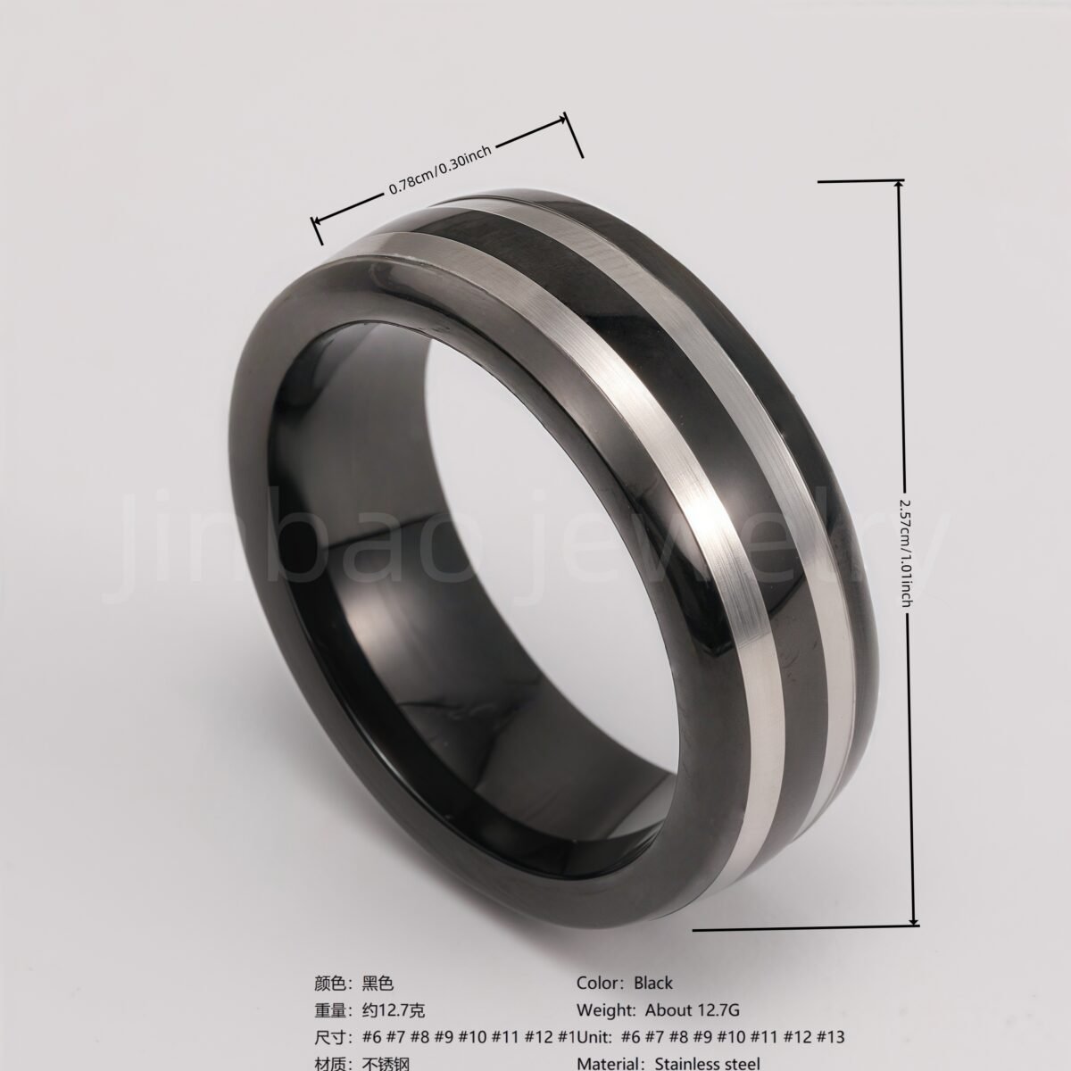 Men's Stainless Steel Ring - Classic Black & Silver Stripes Design, Hypoallergenic Daily Wear Fashion Jewelry - Image 4