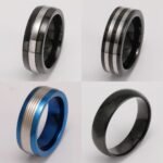 Men's Stainless Steel Ring - Classic Black & Silver Stripes Design, Hypoallergenic Daily Wear Fashion Jewelry