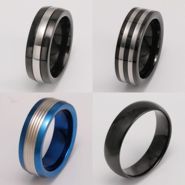 Men's Stainless Steel Ring - Classic Black & Silver Stripes Design, Hypoallergenic Daily Wear Fashion Jewelry