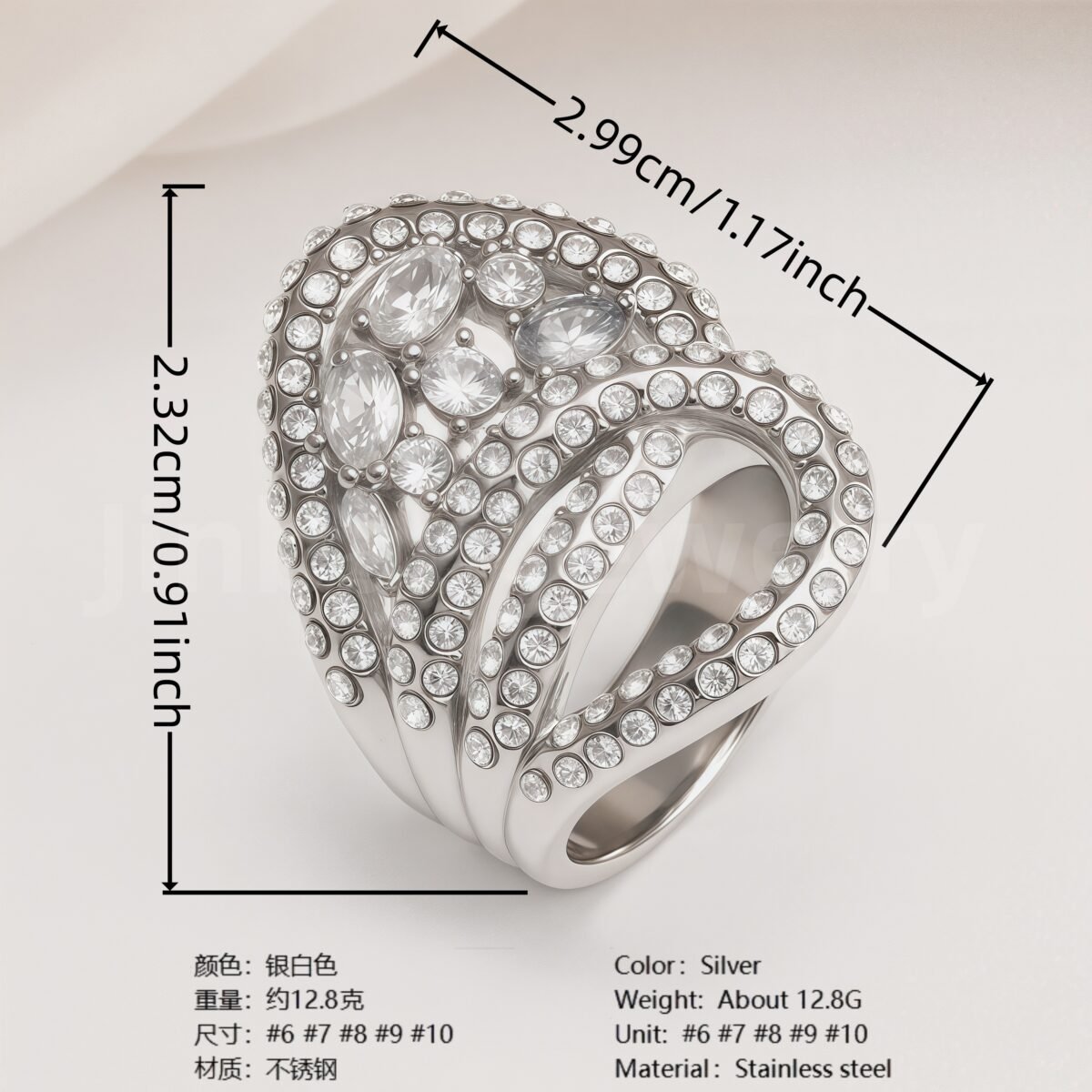 Shiny Full Diamond Stainless Steel Fashion Personality European & American Style Women's Ring - Image 9