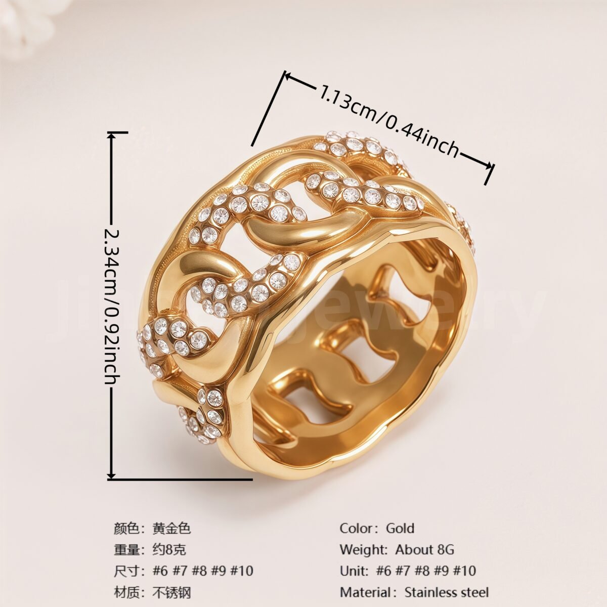 Shiny Full Diamond Stainless Steel Fashion Personality European & American Style Women's Ring - Image 4