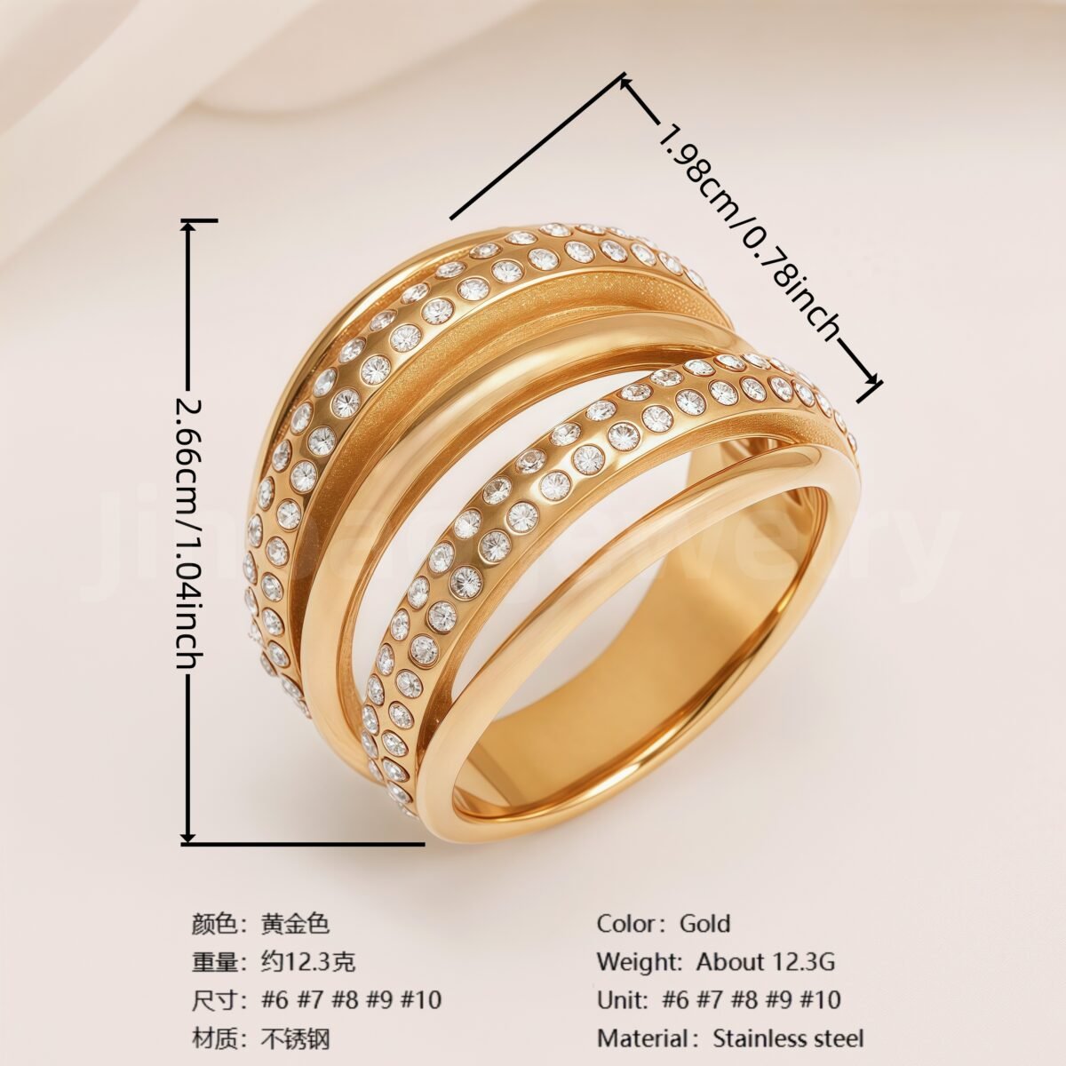 Shiny Full Diamond Stainless Steel Fashion Personality European & American Style Women's Ring - Image 7