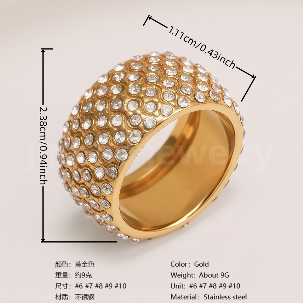 Shiny Full Diamond Stainless Steel Fashion Personality European & American Style Women's Ring - Image 6