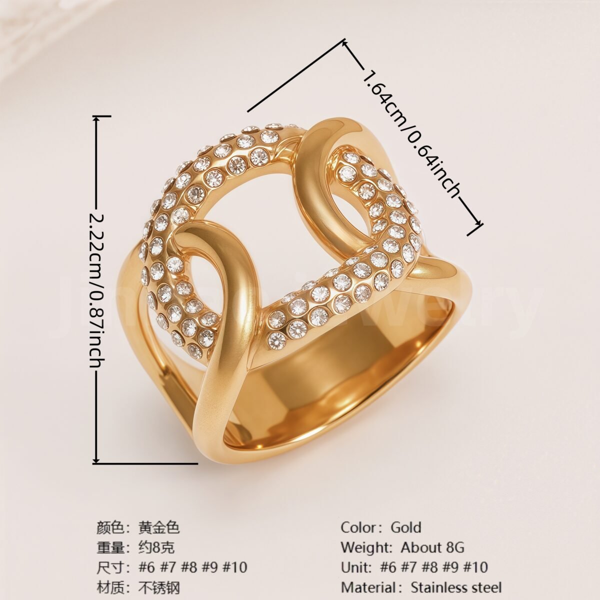 Retro Luxury Gold Diamond - inlaid Rings, Multi - layer Women's Ring - Image 5