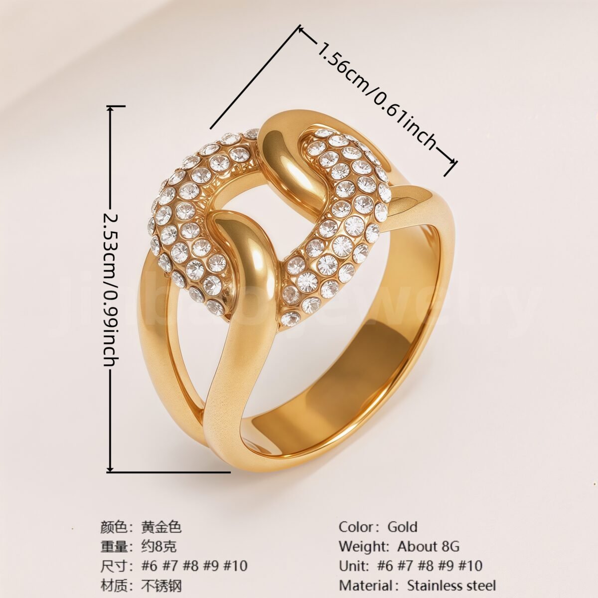 Retro Luxury Gold Diamond - inlaid Rings, Multi - layer Women's Ring - Image 10