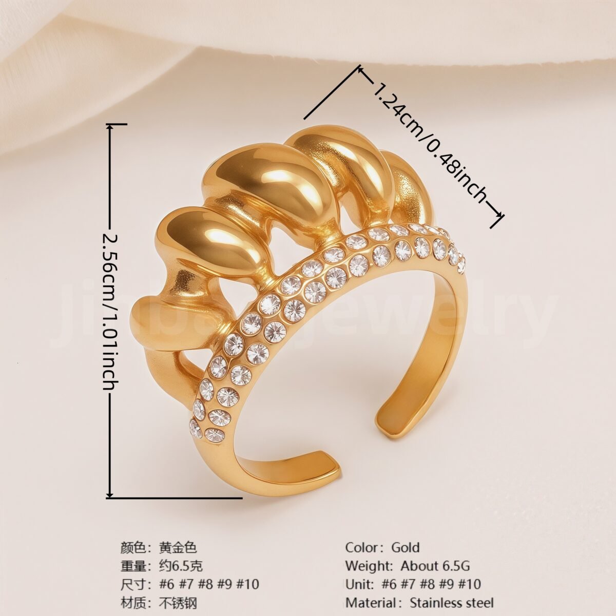 Retro Luxury Gold Diamond - inlaid Rings, Multi - layer Women's Ring - Image 6