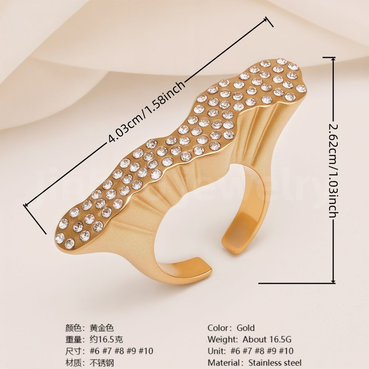 Retro Luxury Gold Diamond - inlaid Rings, Multi - layer Women's Ring - Image 8