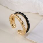 Gold And Black Exquisite Twisted Texture Stainless Steel Women Ring丨N06748 - Image 3