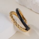 Gold And Black Exquisite Twisted Texture Stainless Steel Women Ring丨N06748 - Image 2