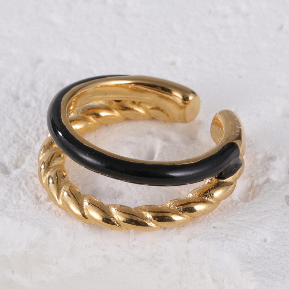Gold And Black Exquisite Twisted Texture Stainless Steel Women Ring丨N06748 - Image 5