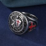 Stainless Steel Ring with Red Cross and Armor Pattern, Symbolizing Divine Strength, Perfect for Men's b Faith Ring, Courage and Protection, Ideal Gift - Image 2