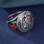 Stainless Steel Ring with Red Cross and Armor Pattern, Symbolizing Divine Strength, Perfect for Men's b Faith Ring, Courage and Protection, Ideal Gift