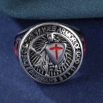 Stainless Steel Ring with Red Cross and Armor Pattern, Symbolizing Divine Strength, Perfect for Men's b Faith Ring, Courage and Protection, Ideal Gift - Image 3