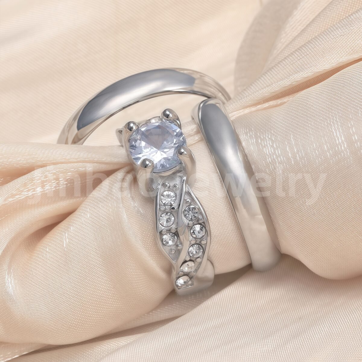 High Quality Exquisite Diamond - Row Stainless Steel Wedding Rings - Image 5